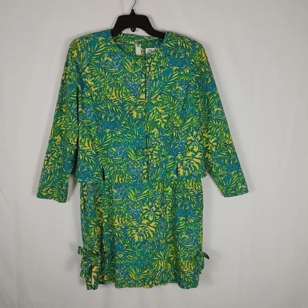 Lilly Pulitzer Yellow Blue Tiger Palm Dress Blazer